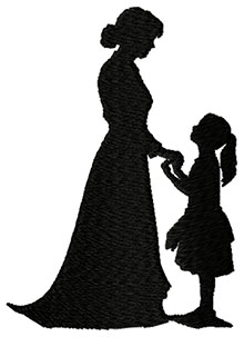 A vintage silhouete of a lady and a girl
