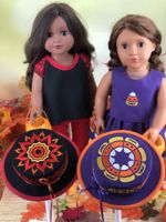 Embroidered black and purple boasters for 18-inch dolls