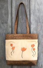 Canvas and cork bag with flower embroidery