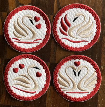 Valentine's Swan Coasters In-the-Hoop (ITH) Set