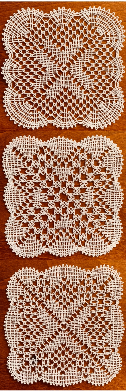 Stitch-outs of 3 doilies.