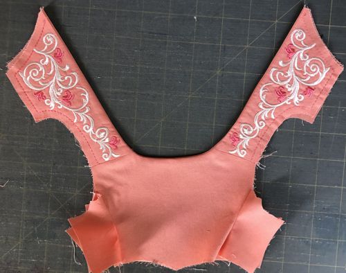 The bodice with the lining stitched along the front and neckline.