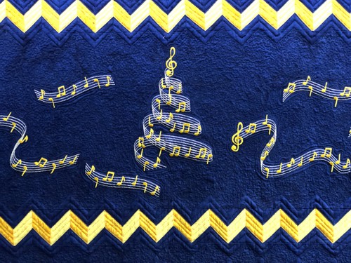 A close-up of the embroidery and quilting stitches.