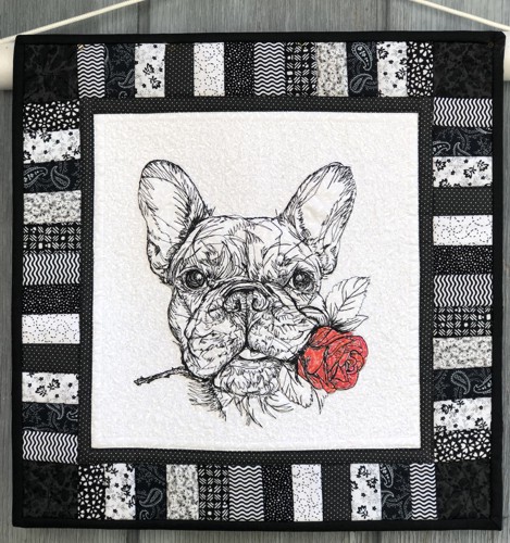 Wall Quilt with One-Color French Bulldog Embroidery