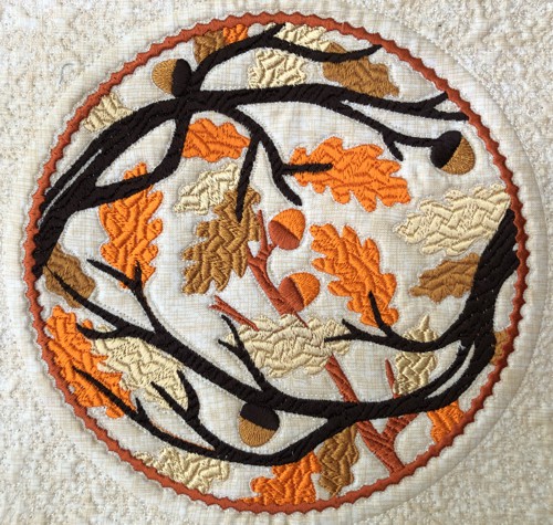 A close up of Fall Window embroidery.