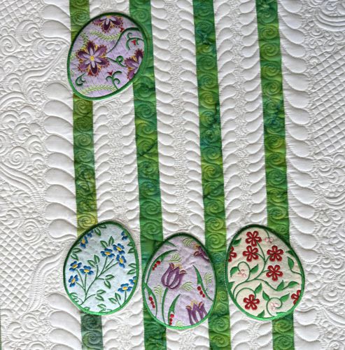 A close-up of the embroidery and quilting stitches.