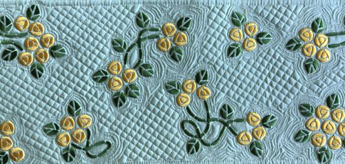 A close-up of the embroidery and quilting stitches.