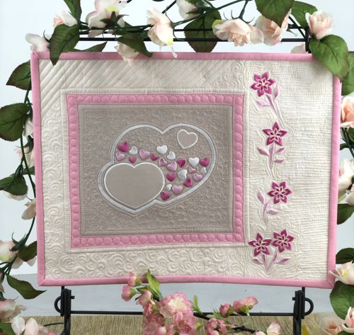 Valentine Hearts and Flowers Wall Quilt